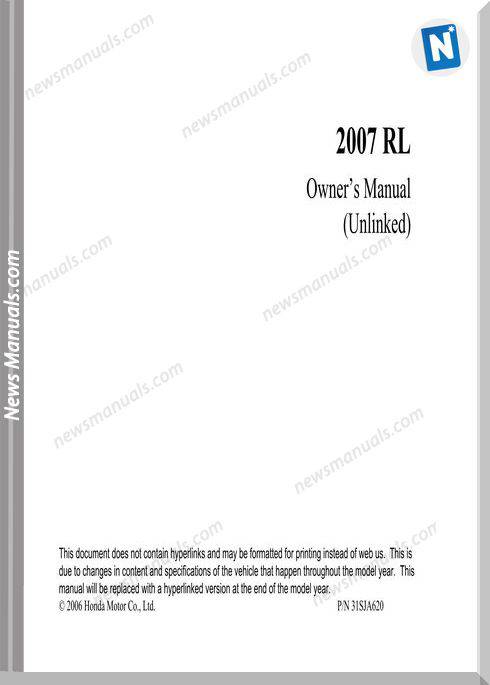 Acura Rl Owners Manual Model Year 2007