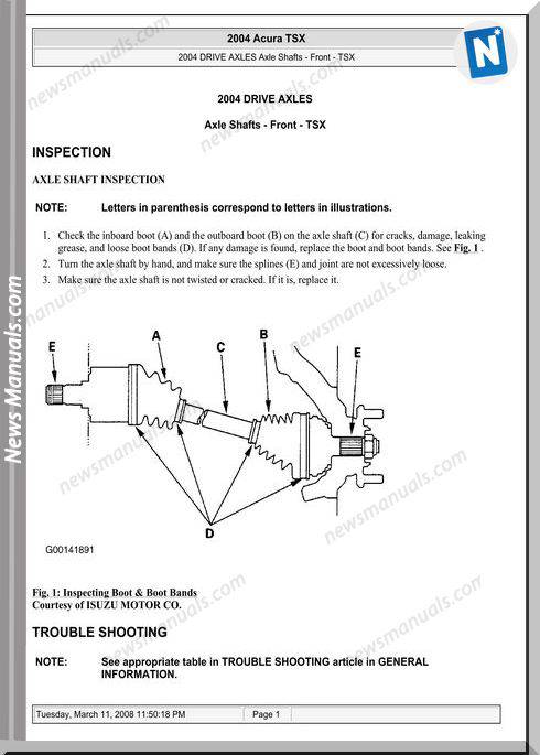 Acura Tsx Front Axle Shafts Repair Manual 2003 2008