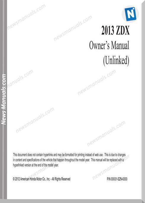 Acura Zdx Owner Manual