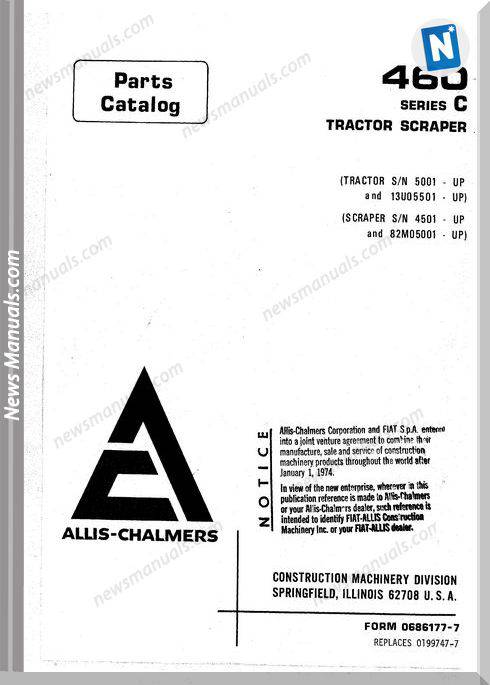 Allis Chalmers 460 Series C Tractor Scraper Part Manual
