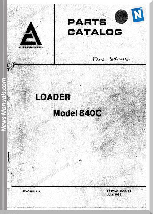 Allis Chalmers 840C Loader Parts Catalog