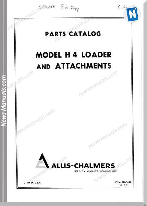 Allis Chalmers H4 Hd4 Loader Parts Catalog