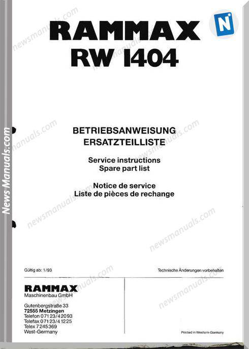 Ammann Pc Rw1404 V199301 Parts Catalogue