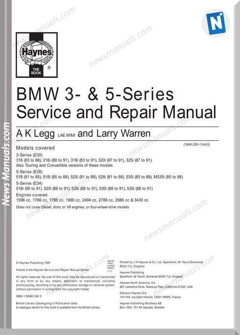 Bmw 3 26 5 Series Service And Repair Manual 83 91