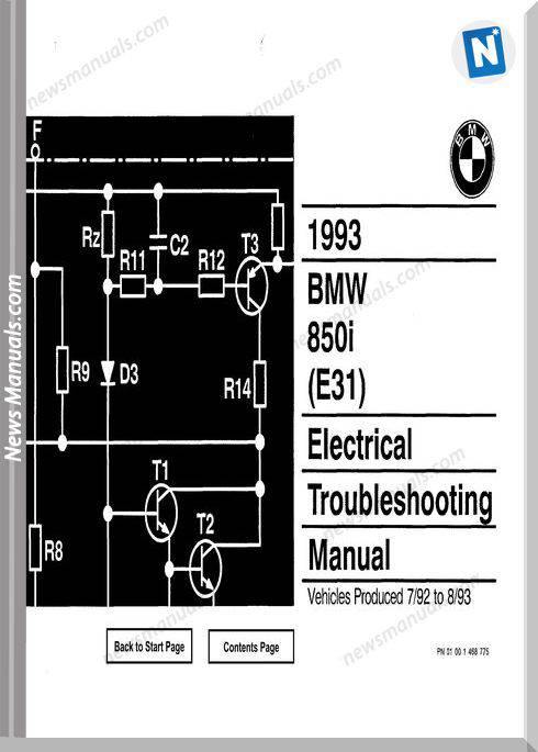 Bmw 850I Electrical 1993 Troubleshooting Manual