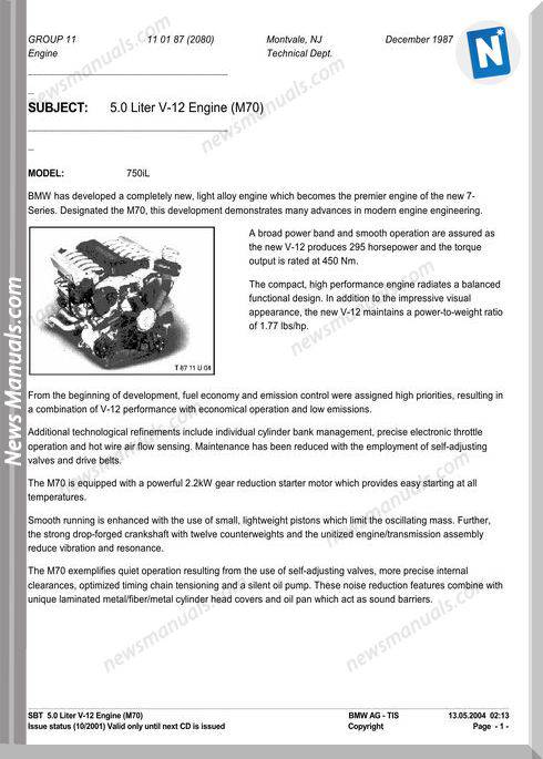 Bmw M70 Engine Info Repair Manual