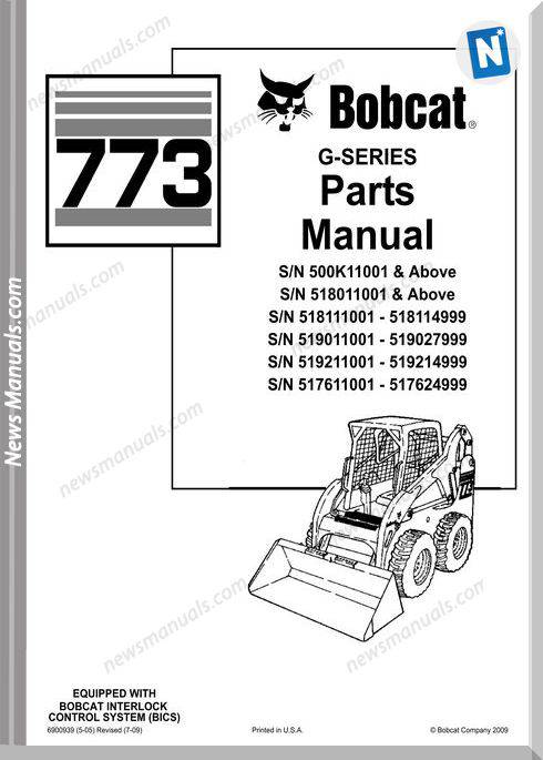 Bobcat Compact Mini Excavator 773 G Series Parts Manual