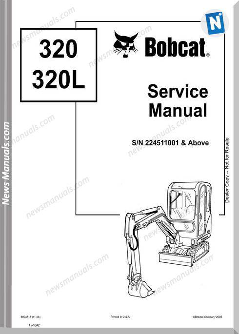 Bobcat Excavators 320 6903818 Service Manual 11 06