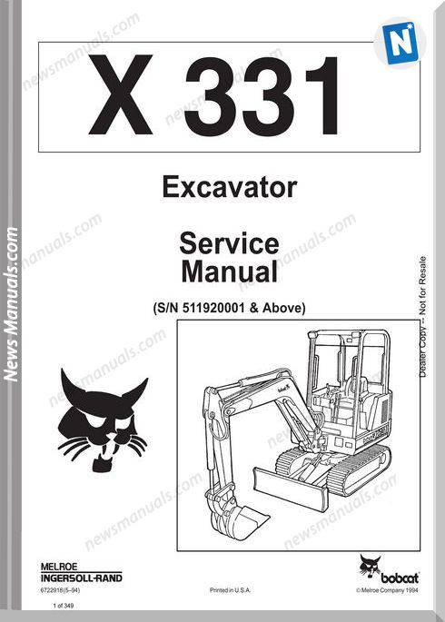 Bobcat Excavators 331 6722918 Service Manual 5 94