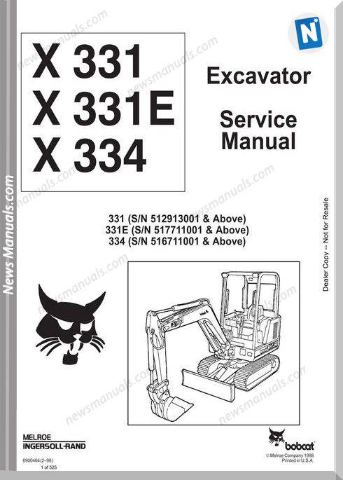 Bobcat Excavators 331 6900464 Service Manual 2 98