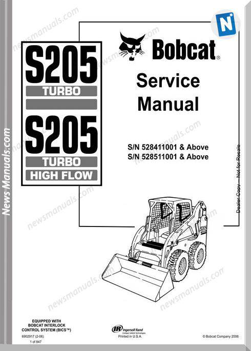 Bobcat S205 Skid Steer Loader Service Manual 6902917