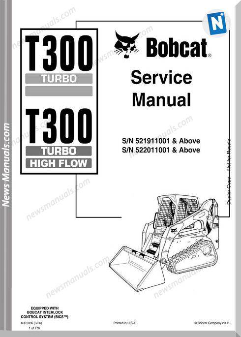 Bobcat T300 Hydraulic Excavator Service Manual 6901936