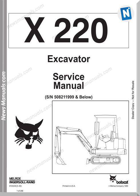 Bobcat X220 Excavator 05 89 Service Manual