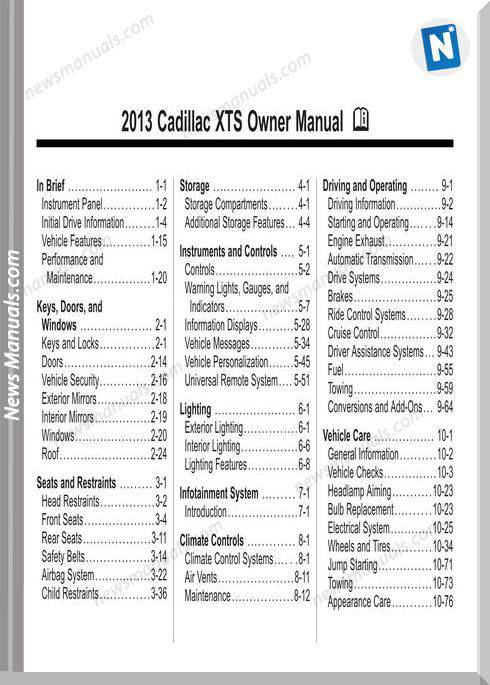 Cadillac Xts Owner Manual Model Year 2013