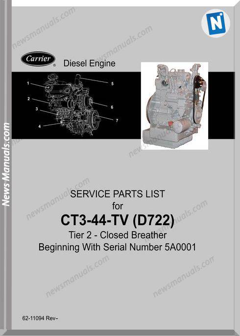 Carrier Ct3 44 Tv D722 Diesel Engine Service Parts List