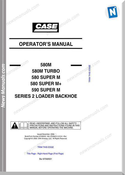 Case Backhoe Loader Model M Series 2 Operator Manual