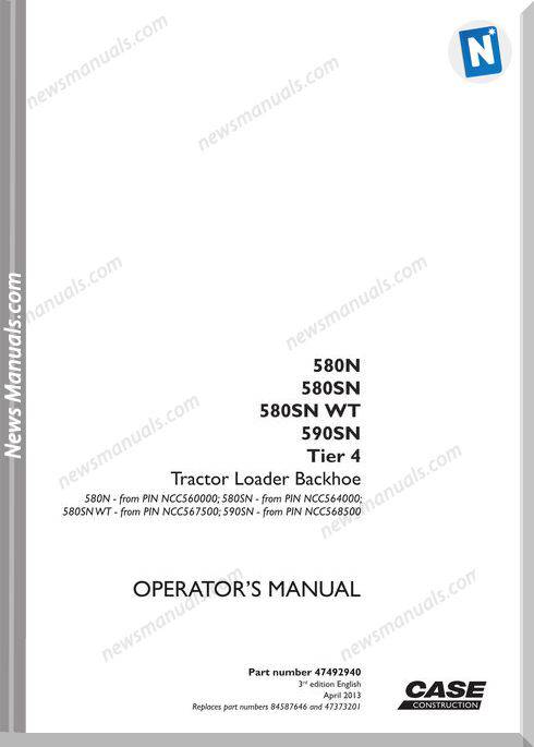 Case Backhoe Loader N Series Tier4 Operator Manual