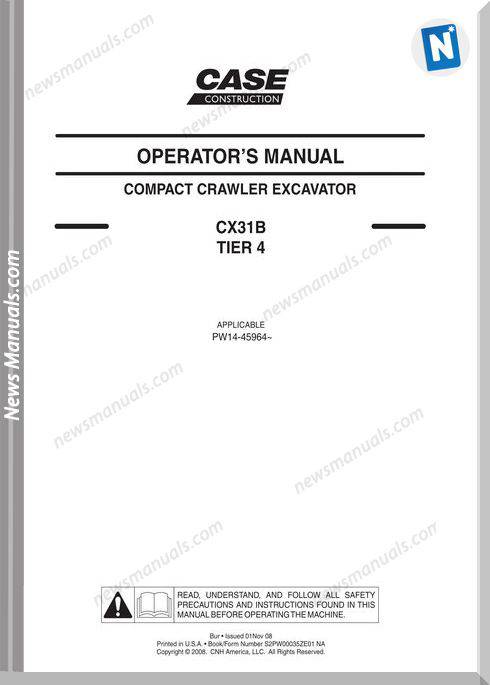Case Excavator Cx31B Tier 4 Operators Manual