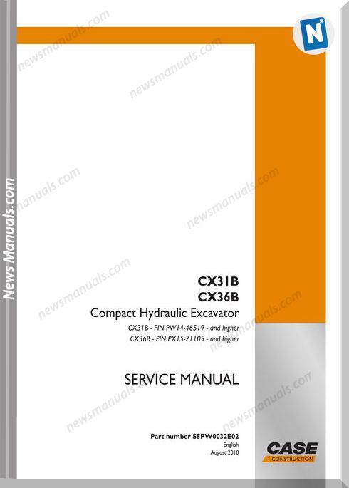 Case Excavators Cx36B Mini Service Manual