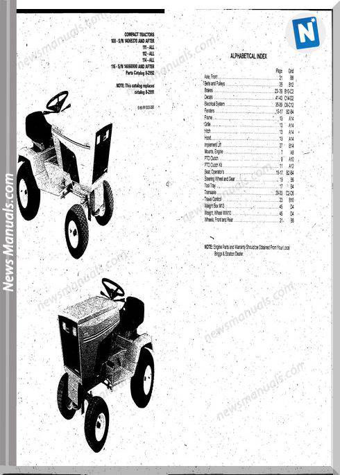 Case Ingersoll Tractor 108 Sn-111-112-114 Parts Catalog