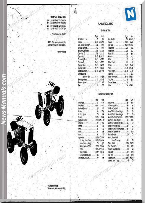 Case Ingersoll Tractor 220-222-224 B1322 Parts Catalog