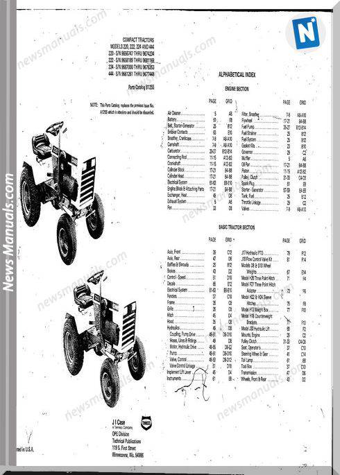 Case Ingersoll Tractor 222-224-444 B1255 Parts Catalog