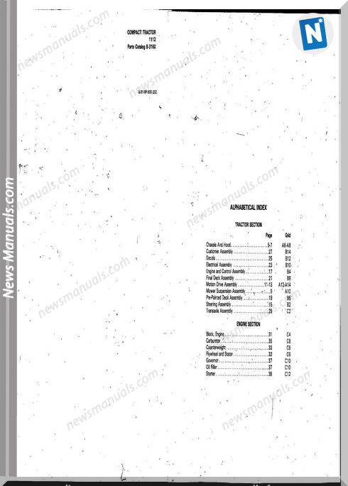 Case Ingersoll Tractor Model 1112(8-3160) Parts Catalog