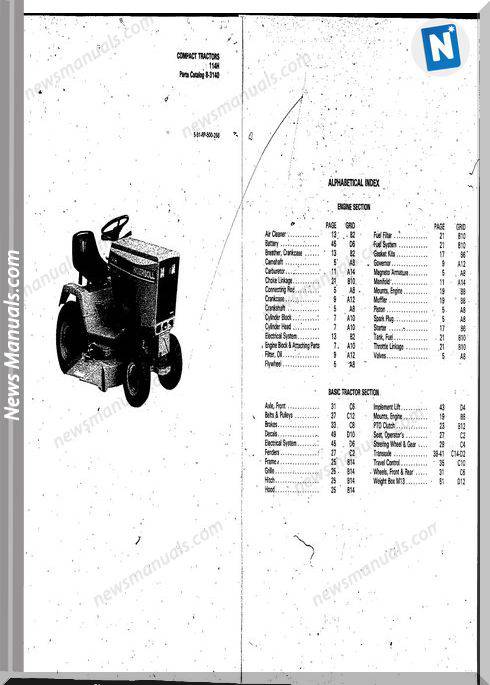 Case Ingersoll Tractor Model 114H(8-3140) Parts Catalog