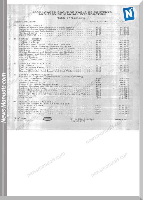 Case Loader Backhoe 480C Service Manual