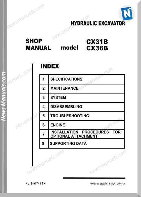 Case Mini Hydraulic Excavator Cx31B 36B Shop Manual