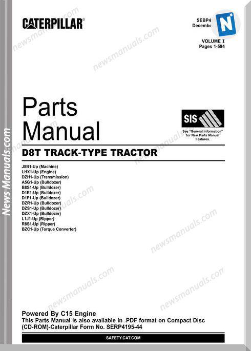 Caterpillar D8T Parts Manual Sebp4195-44 Volume I