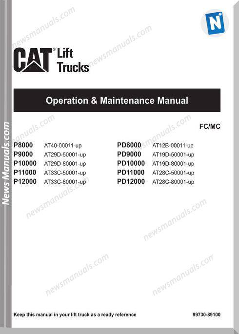 Caterpillar Lift Trucks P800091011 Series Maintenance Manual