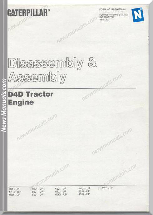 Caterpillar Tractor D4D Disassembly Assembly Reg00890