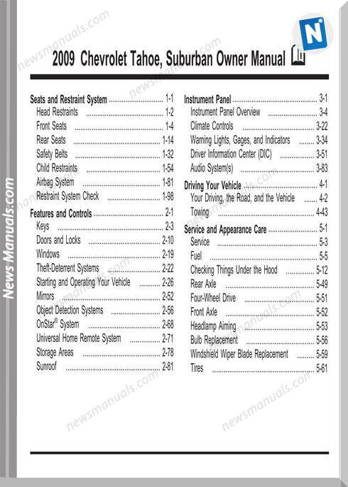 Chevrolet Suburban Owners Manual Model Year 2009
