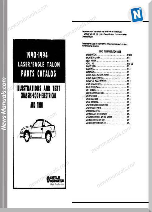 Chrysler Laser 1989 Parts Catalog