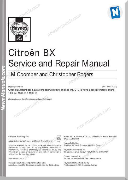 Citroen Bx Haynes Service Repair Manual