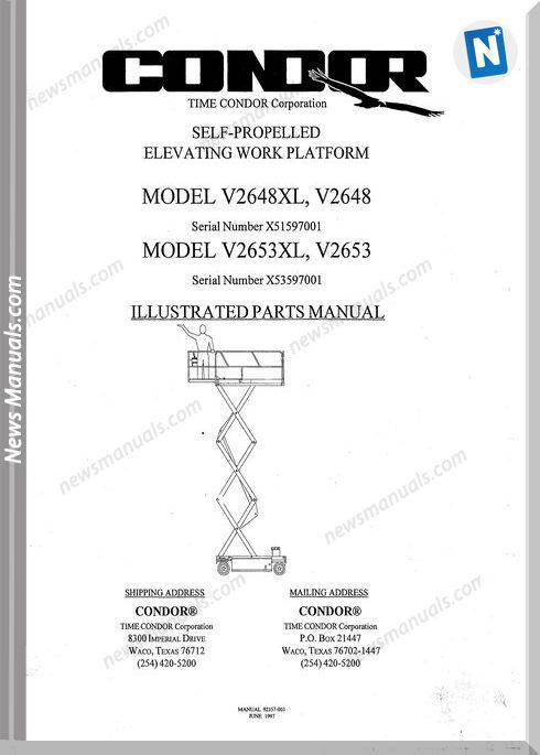 Condor Scissors Lift V2648Xl V2653Xl 92357 Parts Book