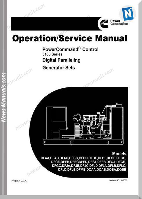 Cummins 3100 Series Generator Operation Service Manual
