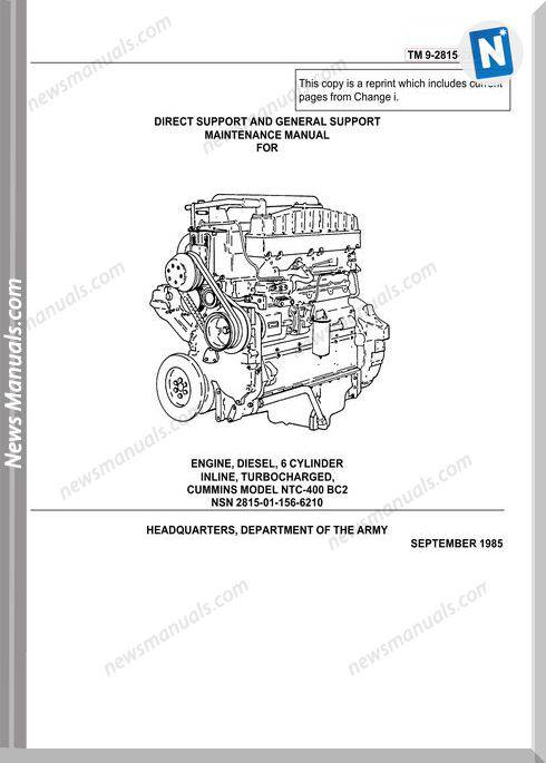 Cummins Engine Diesel Model Ntc 400 Bc2 Service Manual