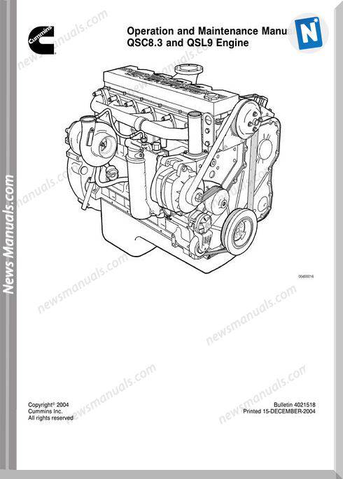 Cummins Engine Qsc8.3 Qsl9 Operation Maintenance Manual