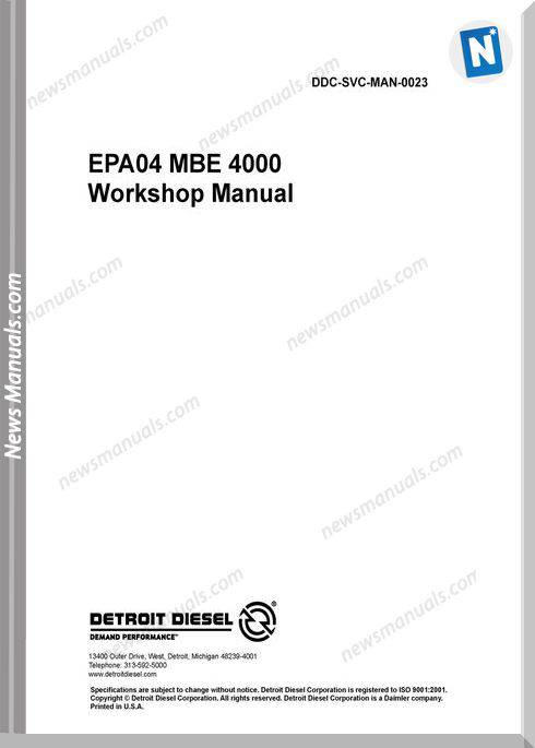 Detroit Diesel Epa04 Mbe 4000 Workshop Manual
