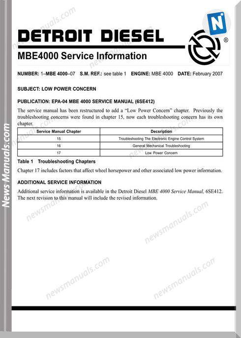 Detroit Diesel Low Power Bulletin Mbe4000-07 Training