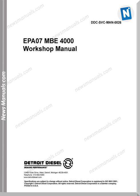 Detroit Epa07 Mbe 4000 Workshop Manual Ddc-Svc-Man-0026