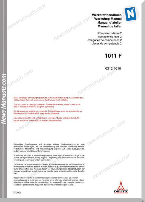 Deutz 1011F Models Workshop Manual
