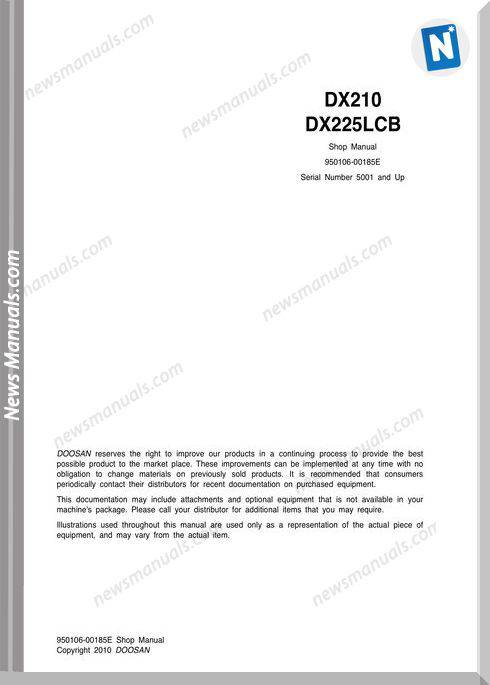 Doosan Crawled Excavators Dx210K Shop Manual