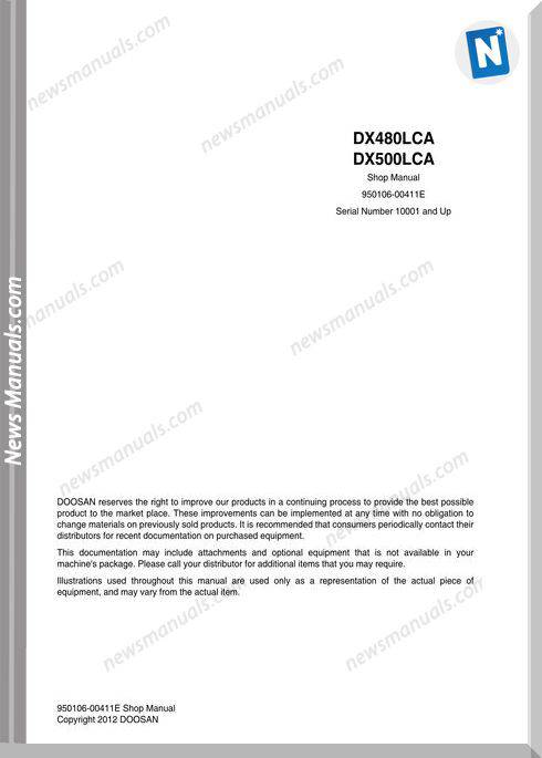 Doosan Crawled Excavators Dx500Lca Shop Manual