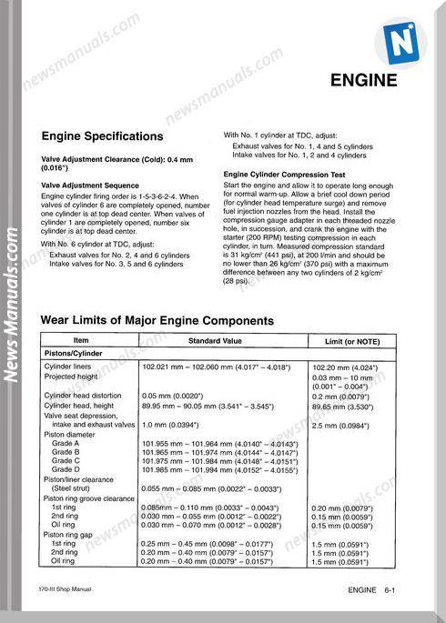 Doosan Crawled Excavators S170 3 Engine Shop Manual