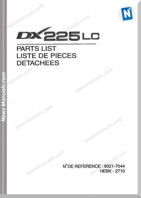 Doosan Dx225Lc Excavator Parts Manual