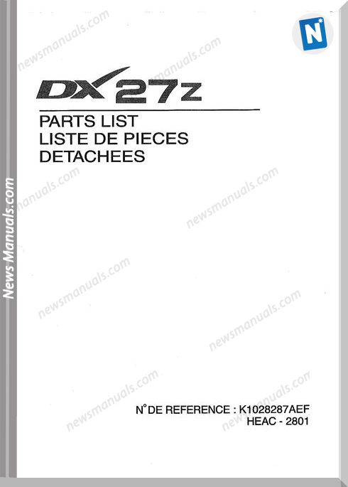 Doosan Dx27Z Mini Excavator Parts Manual