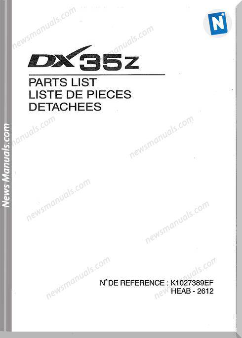 Doosan Dx35Z Mini Excavator Parts Manual